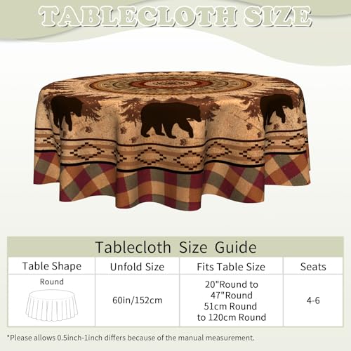 Imiss Black Bear Circle Table Cloth - Forest Woodland Wildlife Resistant Washable Tablecloth 60 Inch Farmhouse Country Style Tablecover for Outdoor Camping Dining - Image 4