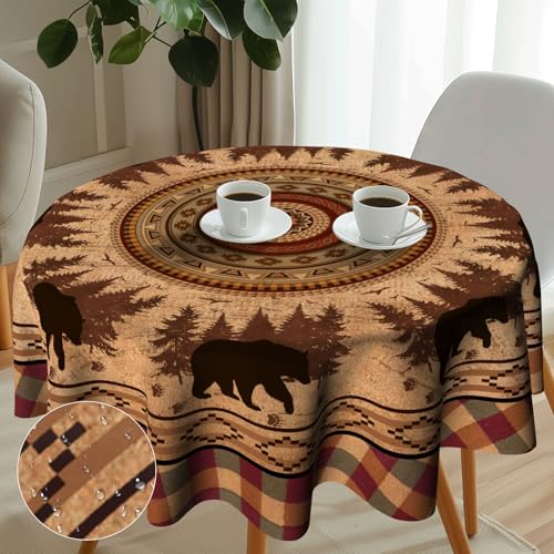 Imiss Black Bear Circle Table Cloth - Forest Woodland Wildlife Resistant Washable Tablecloth 60 Inch Farmhouse Country Style Tablecover for Outdoor Camping Dining - Image 3