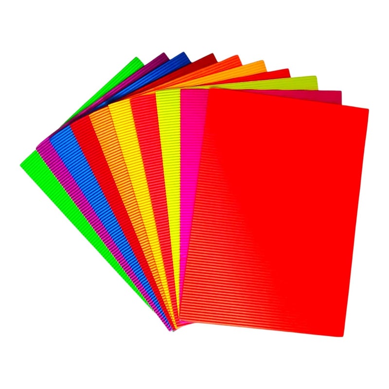 CREATIVE PENCIL 10 Multicolour A4 Size Corrugated Sheets with Fluorescent Colors, Perfect for Scrapbooking, Card Making, and DIY Crafts (Corrugated) Pack of 10 - Image 1