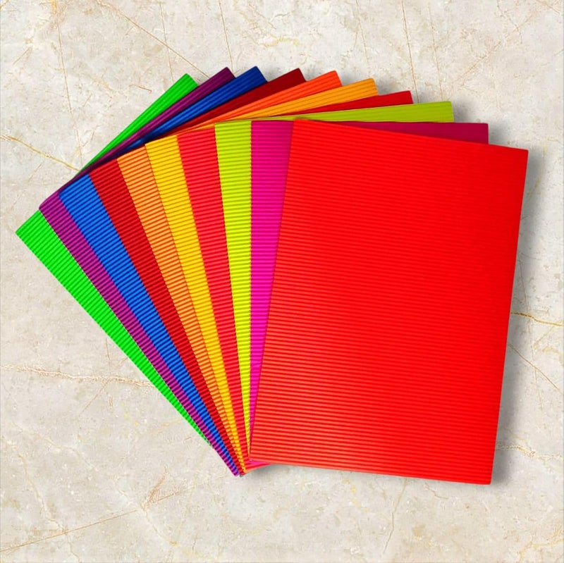 CREATIVE PENCIL 10 Multicolour A4 Size Corrugated Sheets with Fluorescent Colors, Perfect for Scrapbooking, Card Making, and DIY Crafts (Corrugated) Pack of 10 - Image 2