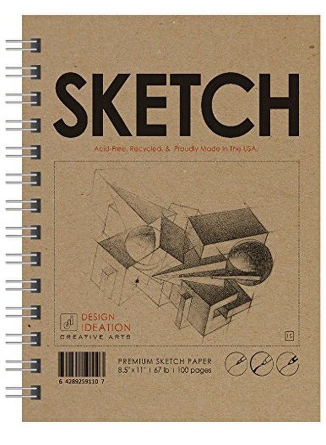 Design Ideation Sketch. Wire Bound Sketchbook. Left Spine. Multi-Media. (8.5" x 11") WB-50100-LS. (1 Book) - Image 1