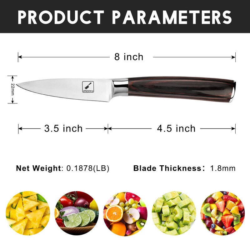 imarku Paring Knife - Paring Knives, 3.5 Inch Small Kitchen Knifes - Japanese SUS440A Stainless Steel Fruit Knife, Ergonomic Pakkawood Handle, Ultra Sharp Blade, Unique Gifts for Men and Women - Image 3