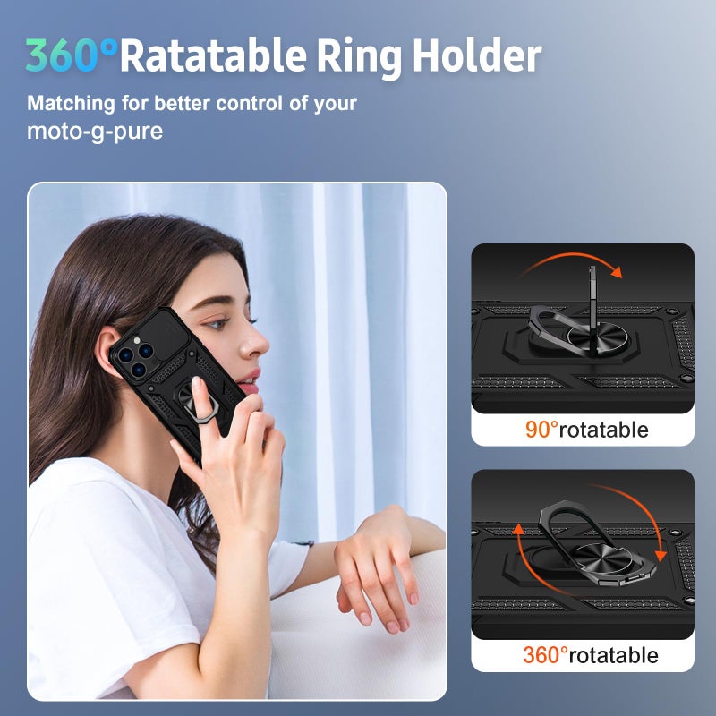 Weycolor for iPhone 13 Pro Case with Camera Lens Cover, HD Screen Protector, 10 FT Military Grade Drop Protection, Magnetic Ring Holder Kickstand Protective Phone Case for iPhone 13 Pro, Black - Image 5