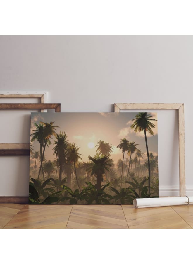 Home Gallery Leafy Palm Trees On A Black Base Printed On Canvas Wall Art 120x80 - Image 1
