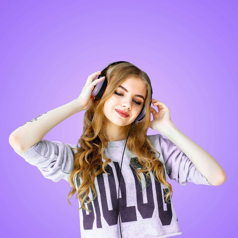 LORELEI X6 Over-Ear Headphones with Microphone, Purple-Black Lightweight Foldable & Portable Stereo Bass, Wired for Smartphone & Tablet, MP3 (1.45M No-Tangle) - Image 5