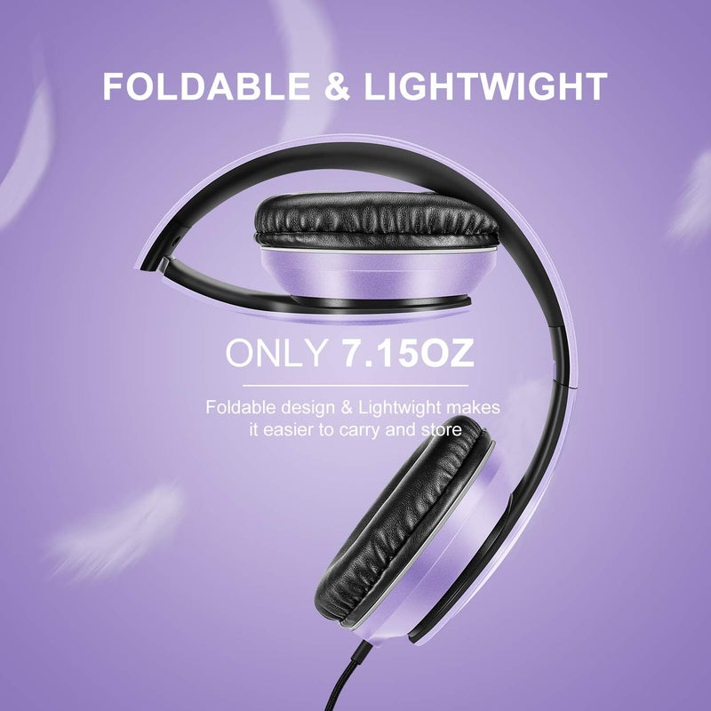 LORELEI X6 Over-Ear Headphones with Microphone, Purple-Black Lightweight Foldable & Portable Stereo Bass, Wired for Smartphone & Tablet, MP3 (1.45M No-Tangle) - Image 4