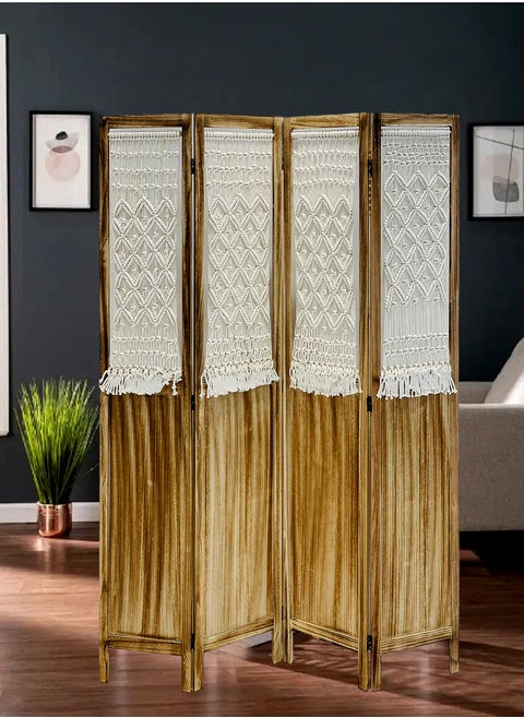 Macrame with wooden frame 4 Panel Room Divider Screen