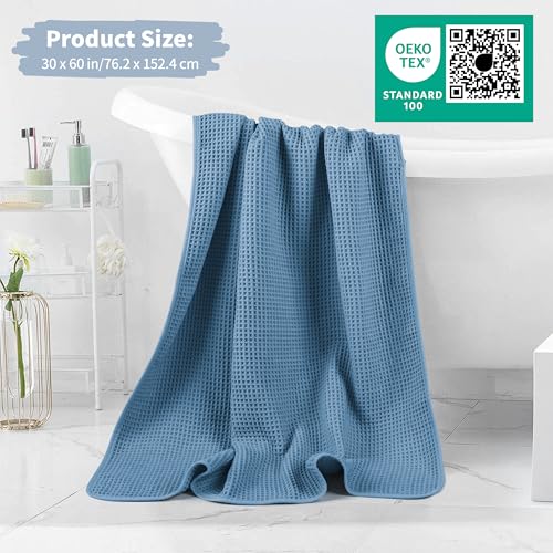 MICROFI New Microfiber Waffle Bath Towels, 2 Pieces, Oversized, Soft, Absorbent, Fast Drying, Lint Free 430 GSM (Blue) - Image 5