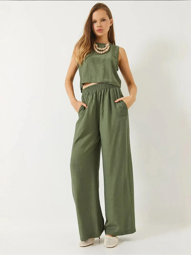 LUCCI High Waist Crop T-shirt and Wide Leg Pants Co-ord Set