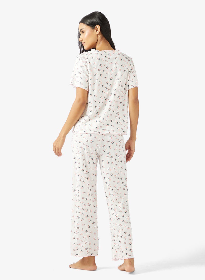 Ginger Pointelle Floral Print Top & Pyjama Set - Image 2