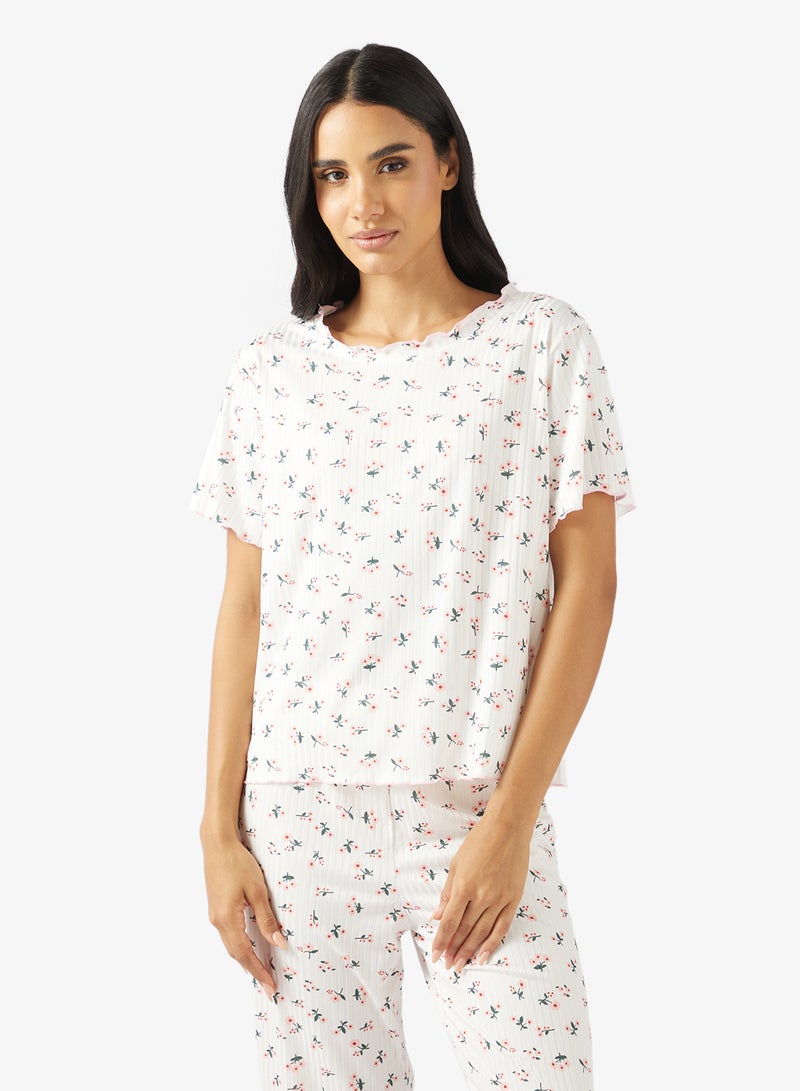 Ginger Pointelle Floral Print Top & Pyjama Set - Image 3