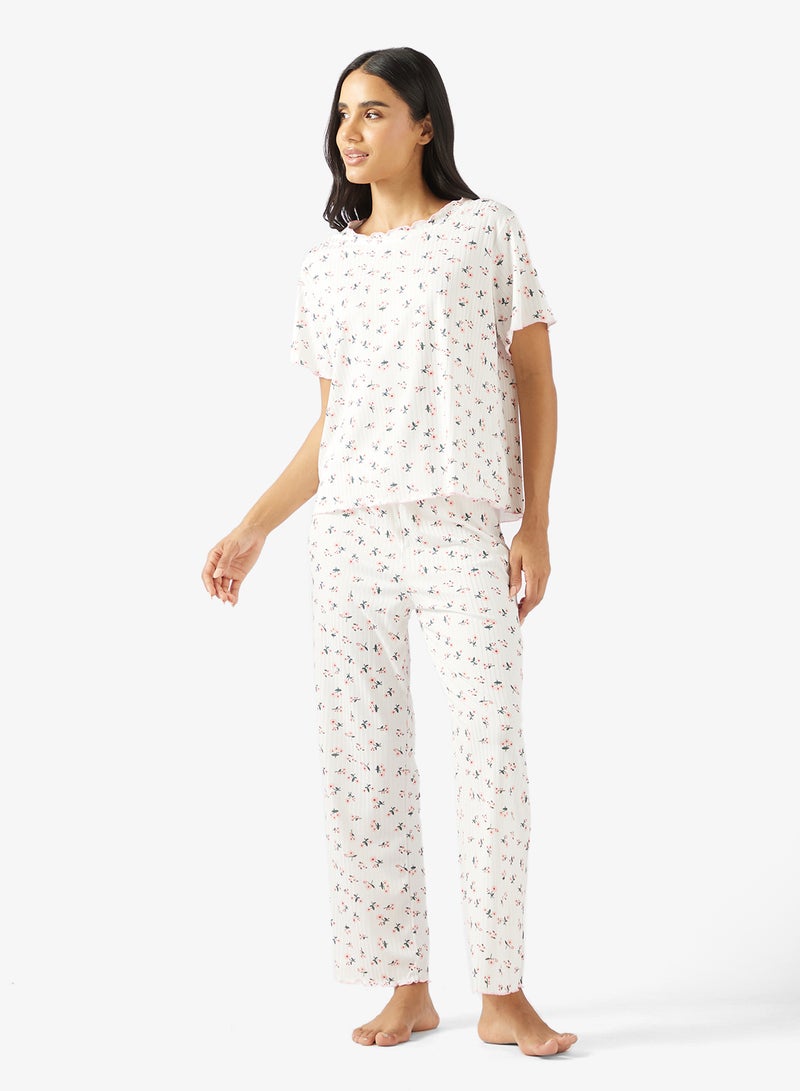 Ginger Pointelle Floral Print Top & Pyjama Set - Image 1