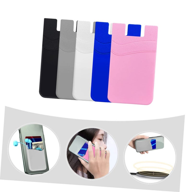 Double Layer Self Adhesive Silicone Phone Card Holder Wallet Organizer Black - Image 5