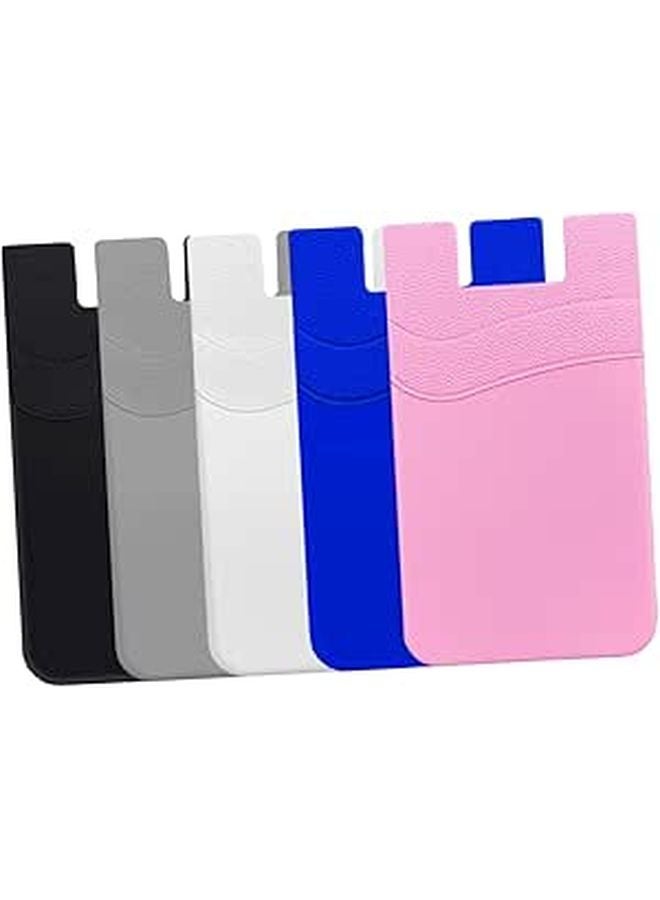 Double Layer Self Adhesive Silicone Phone Card Holder Wallet Organizer Black - Image 1