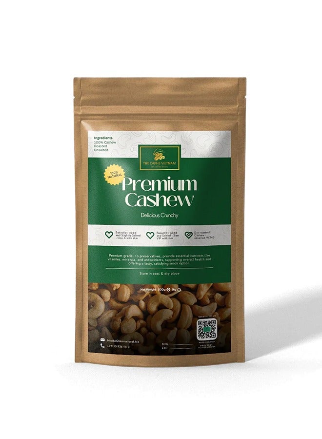 The Caphe Vietnam Premium Cashew Nuts - 1 KG | Roasted Cashew | Unsalted & Skinless | Raw W240 | Vietnamese Cashew, Ready To Eat Nuts - Image 1