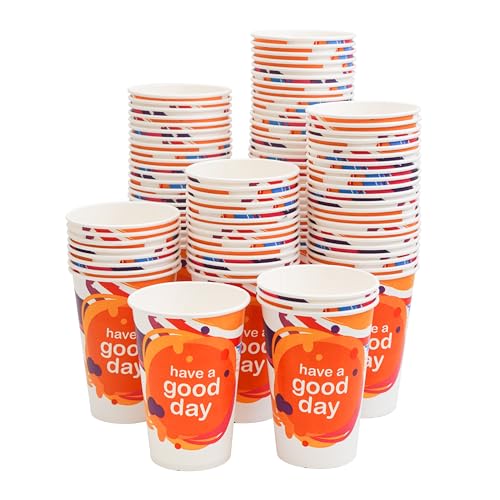 PARICOTT 300ml – 100 Cups | Good Day Printed Paper Cups | Disposable Use & Throw Glasses for Tea, Coffee, Juice, Water, Wine, Cocktail, Party, Events, Wedding, Travel – Eco-Friendly - Image 1