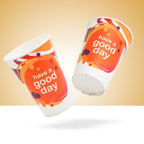 PARICOTT 300ml – 100 Cups | Good Day Printed Paper Cups | Disposable Use & Throw Glasses for Tea, Coffee, Juice, Water, Wine, Cocktail, Party, Events, Wedding, Travel – Eco-Friendly - Image 5