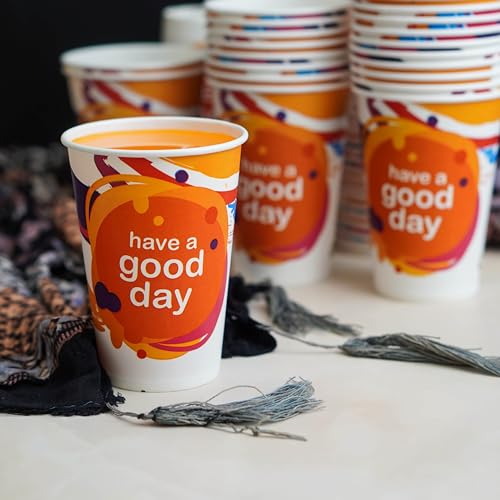 PARICOTT 300ml – 100 Cups | Good Day Printed Paper Cups | Disposable Use & Throw Glasses for Tea, Coffee, Juice, Water, Wine, Cocktail, Party, Events, Wedding, Travel – Eco-Friendly - Image 4