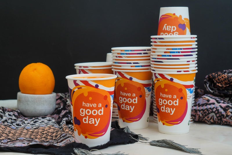 PARICOTT 300ml – 100 Cups | Good Day Printed Paper Cups | Disposable Use & Throw Glasses for Tea, Coffee, Juice, Water, Wine, Cocktail, Party, Events, Wedding, Travel – Eco-Friendly - Image 2
