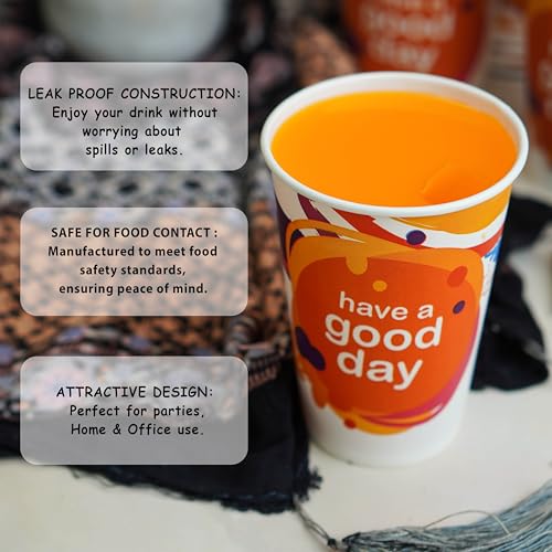 PARICOTT 300ml – 100 Cups | Good Day Printed Paper Cups | Disposable Use & Throw Glasses for Tea, Coffee, Juice, Water, Wine, Cocktail, Party, Events, Wedding, Travel – Eco-Friendly - Image 3