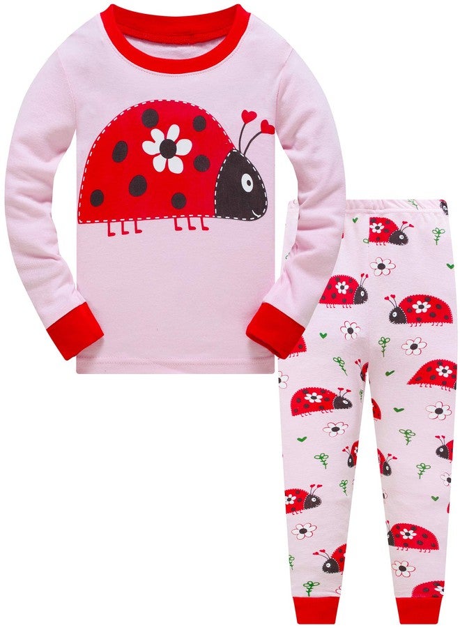 Popshion Toddler Ladybug Girls Pajamas 2 Piece Pjs Set 100% Cotton Sleepwear For Children 2-7 T (Ladybug-6218 3T) - Image 1