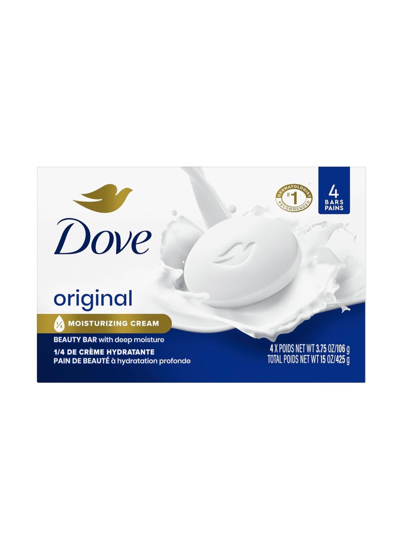 دوف صابون دوف بيوتي بار منظف لطيف ومرطب للبشرة للعناية بالبشرة الناعمة واللطيفة، مصنوع أصليًا من ربع كريم مرطب، 3.75 أونصة، 4 قطع - Image 1