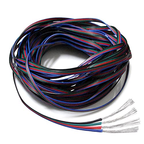EvZ 22 Gauge 4Pin Extension Wire, EvZ 22AWG 4 Conductor Parallel Electric Cable Cord for RGB LED Strips 3528 5050, Black-Green-Red-Blue, 33ft/10M - Image 1