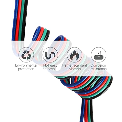 EvZ 22 Gauge 4Pin Extension Wire, EvZ 22AWG 4 Conductor Parallel Electric Cable Cord for RGB LED Strips 3528 5050, Black-Green-Red-Blue, 33ft/10M - Image 2