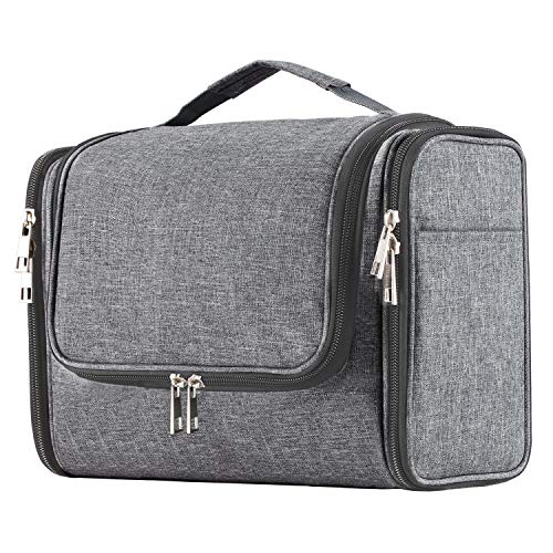 Buruis Large Capacity Toiletry Bag for Women and Men, Hanging Toiletry Organizer Cosmetics Makeup Bag, Water-resistant Dopp Kit Shaving Bags for Full Sized Toiletries, Travel Essentials (Oxford Gray) - Image 1