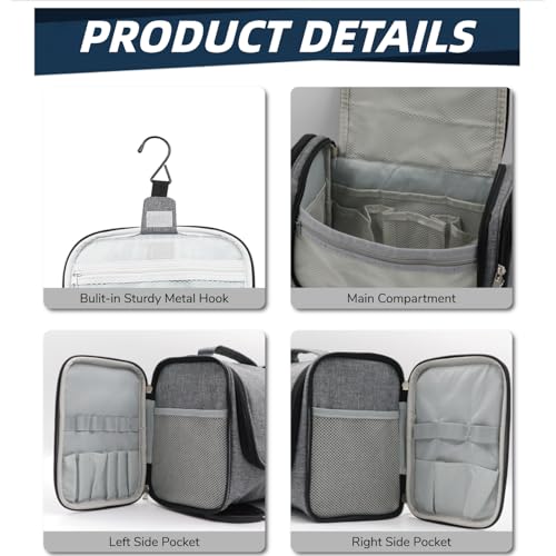 Buruis Large Capacity Toiletry Bag for Women and Men, Hanging Toiletry Organizer Cosmetics Makeup Bag, Water-resistant Dopp Kit Shaving Bags for Full Sized Toiletries, Travel Essentials (Oxford Gray) - Image 3