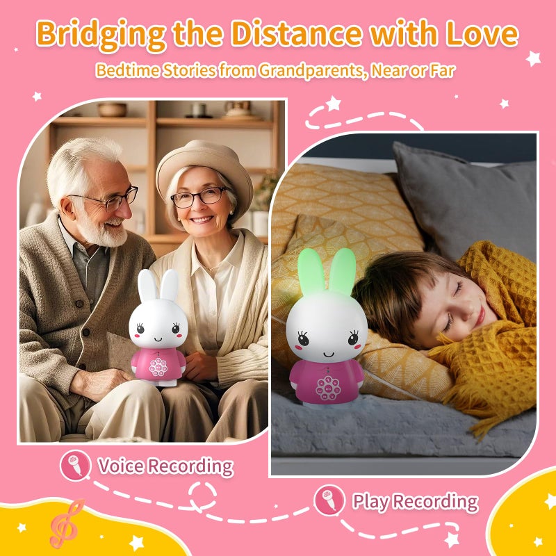 alilo Honey Bunny Kids Music Story Audio Player for Toddlers 1-5, Baby Boy Girl Easter Gifts, Pre-Loaded 16 Stories/48 Nursery Rhymes/12 Soothing Music, with Nightlight, Voice Recording - Image 4