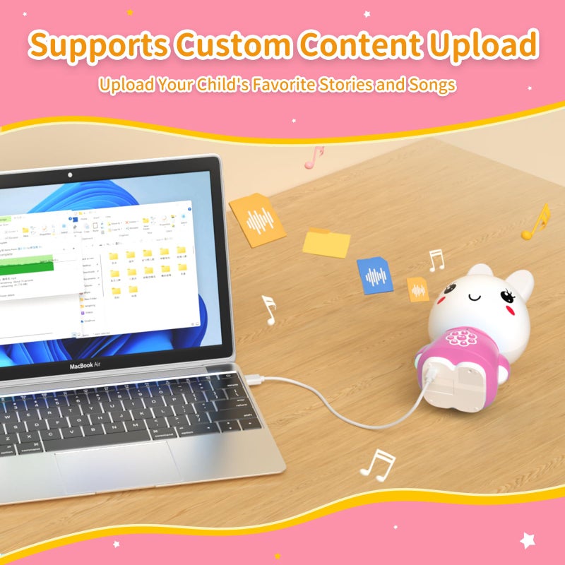 alilo Honey Bunny Kids Music Story Audio Player for Toddlers 1-5, Baby Boy Girl Easter Gifts, Pre-Loaded 16 Stories/48 Nursery Rhymes/12 Soothing Music, with Nightlight, Voice Recording - Image 3
