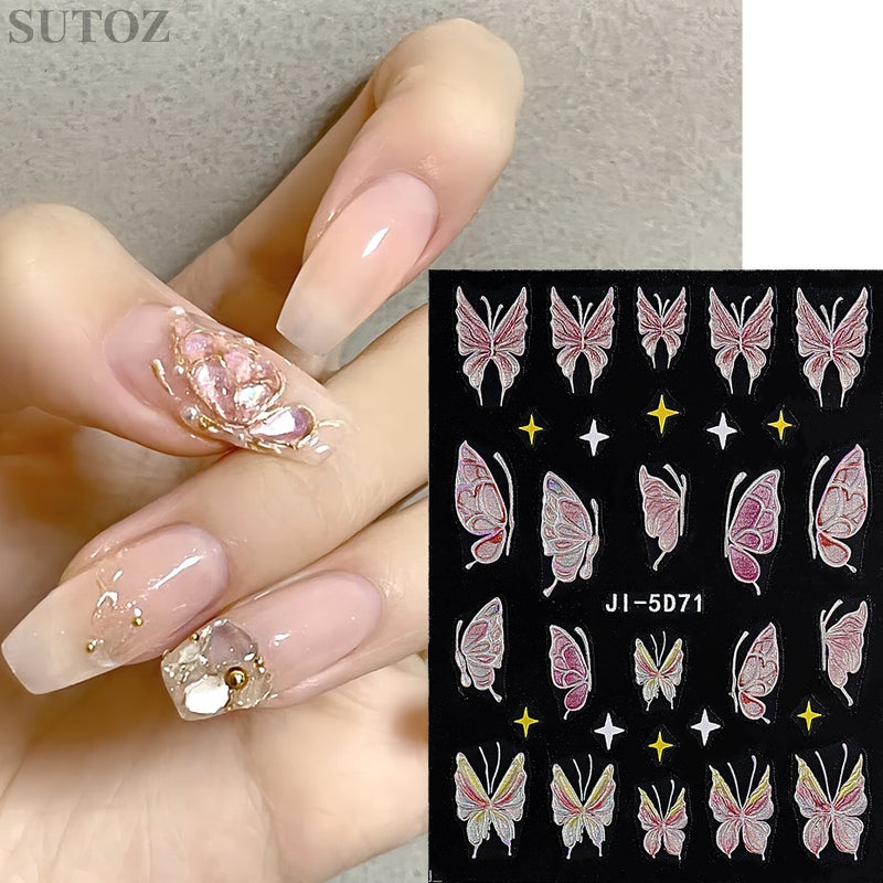 2023 Pailixi Nail Stickers Dream Ice Relief Three-Dimensional Butterfly Rabbit Nail 5D Adhesive Stickers - Image 4