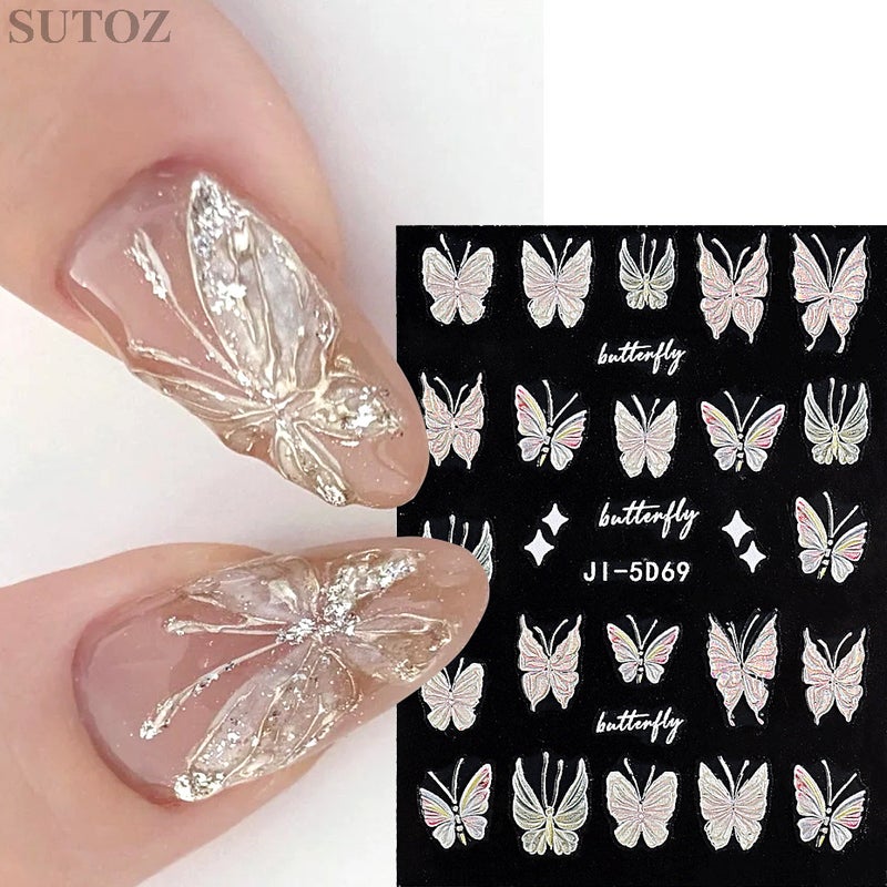 2023 Pailixi Nail Stickers Dream Ice Relief Three-Dimensional Butterfly Rabbit Nail 5D Adhesive Stickers - Image 3