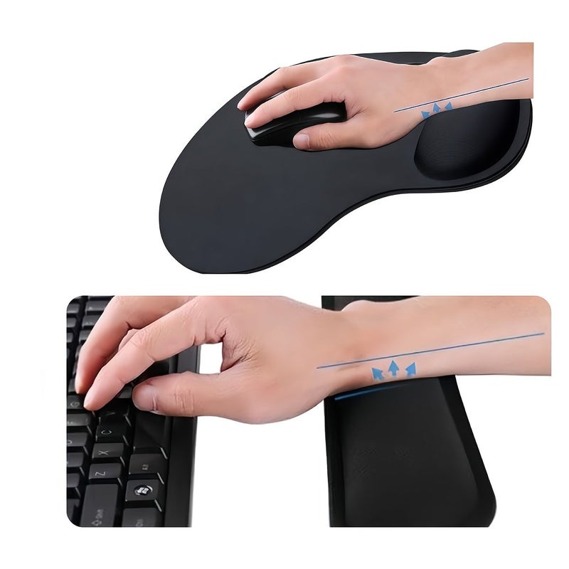 3pcs Ergonomic Black Wrist Rest Mouse Pad Set with Memory Foam for Computer Keyboard and Office Workstation - Image 3