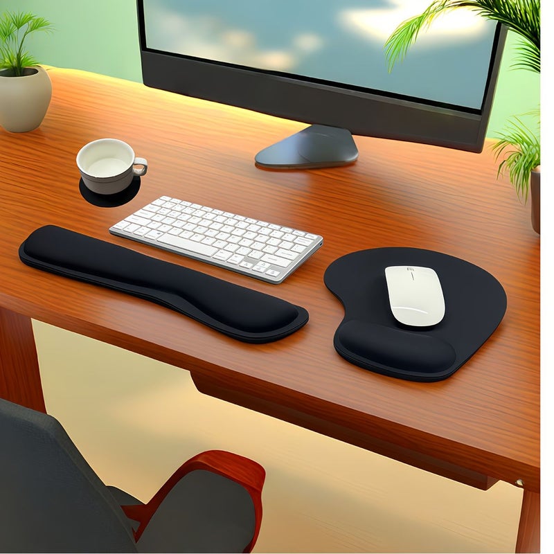3pcs Ergonomic Black Wrist Rest Mouse Pad Set with Memory Foam for Computer Keyboard and Office Workstation - Image 1