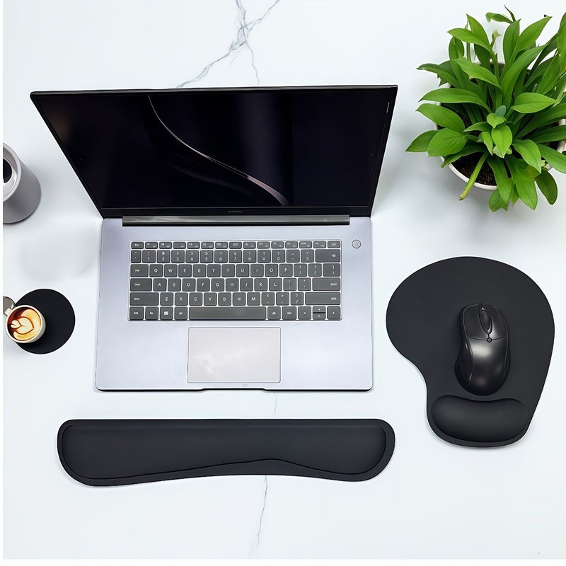3pcs Ergonomic Black Wrist Rest Mouse Pad Set with Memory Foam for Computer Keyboard and Office Workstation - Image 4