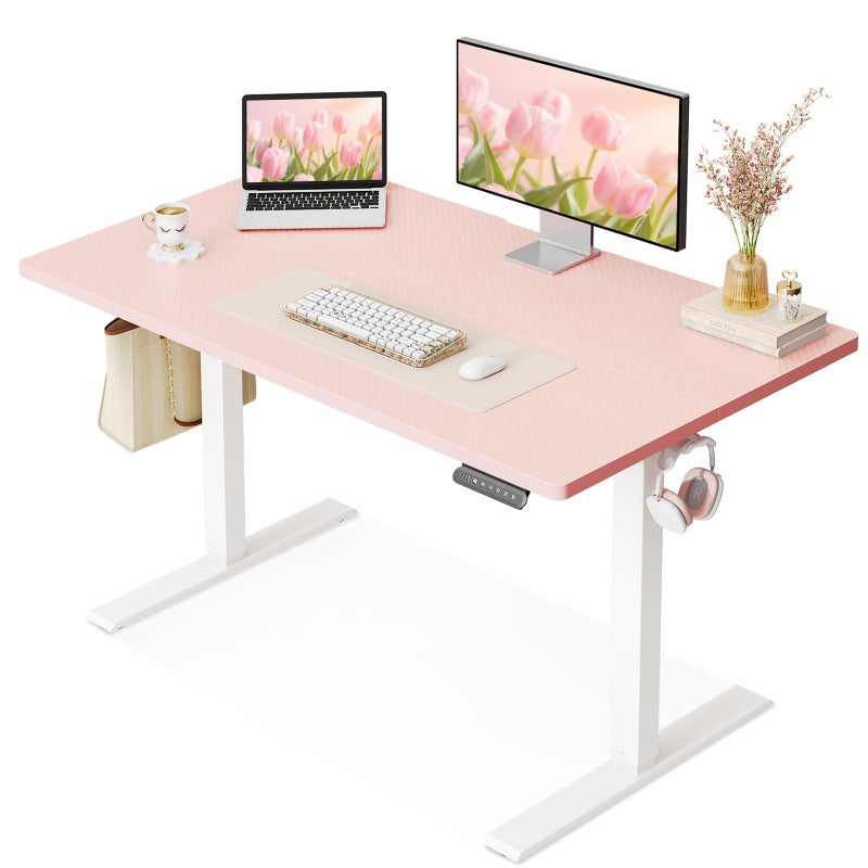 OffiGo Electric Height Adjustable Standing Desk, 40 Inch Pink Computer Desk for Women Girls, Sit Stand Table for Home, Office, Bedroom - Image 1