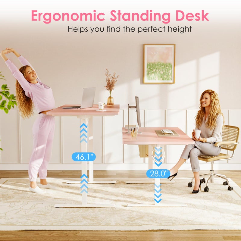 OffiGo Electric Height Adjustable Standing Desk, 40 Inch Pink Computer Desk for Women Girls, Sit Stand Table for Home, Office, Bedroom - Image 3