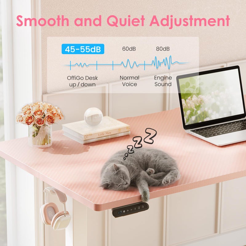 OffiGo Electric Height Adjustable Standing Desk, 40 Inch Pink Computer Desk for Women Girls, Sit Stand Table for Home, Office, Bedroom - Image 5