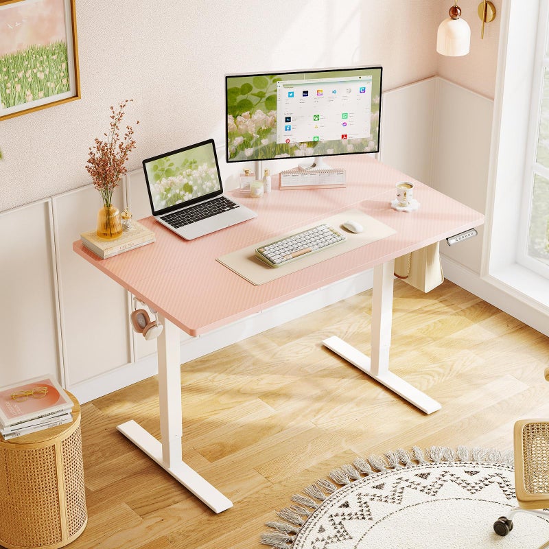 OffiGo Electric Height Adjustable Standing Desk, 40 Inch Pink Computer Desk for Women Girls, Sit Stand Table for Home, Office, Bedroom - Image 2