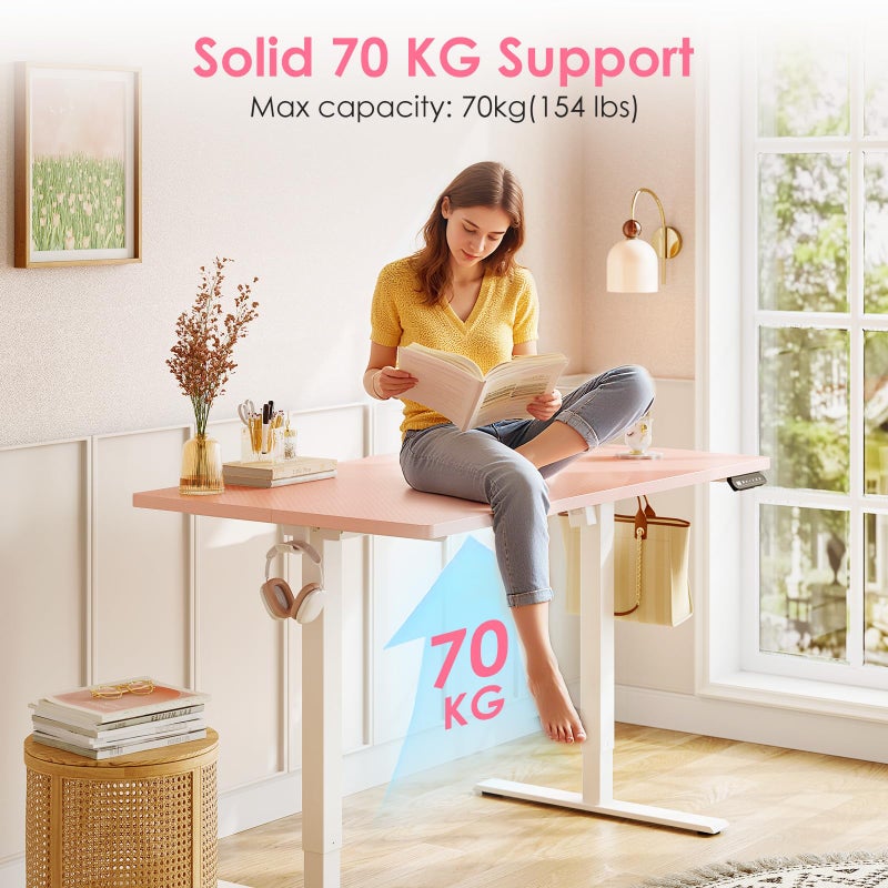 OffiGo Electric Height Adjustable Standing Desk, 40 Inch Pink Computer Desk for Women Girls, Sit Stand Table for Home, Office, Bedroom - Image 4