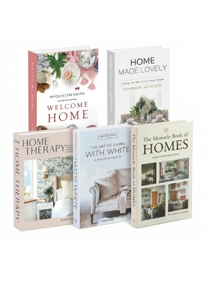 نيبمينينت مجموعة مزينة من 5 قطع من الكتب الزائفة للديكور المنزلي - كتب مزيفة عصرية لطاولة القهوة، رف الكتب وغرفة النوم، مجموعة كتب مكدسة لتزيين جمالي. - Image 1