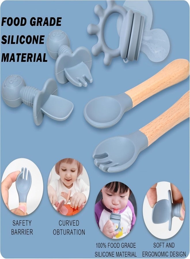 آي ميس يو مجموعة تغذية الطفل من السيليكون، مجموعة أدوات فطام الطفل LED مكونة من 7 قطع تتضمن وعاء شفط وطبقًا وملعقة وشوكة للأطفال وكوبًا مع قشة وغطاء ومستلزمات تغذية الطفل - Image 5