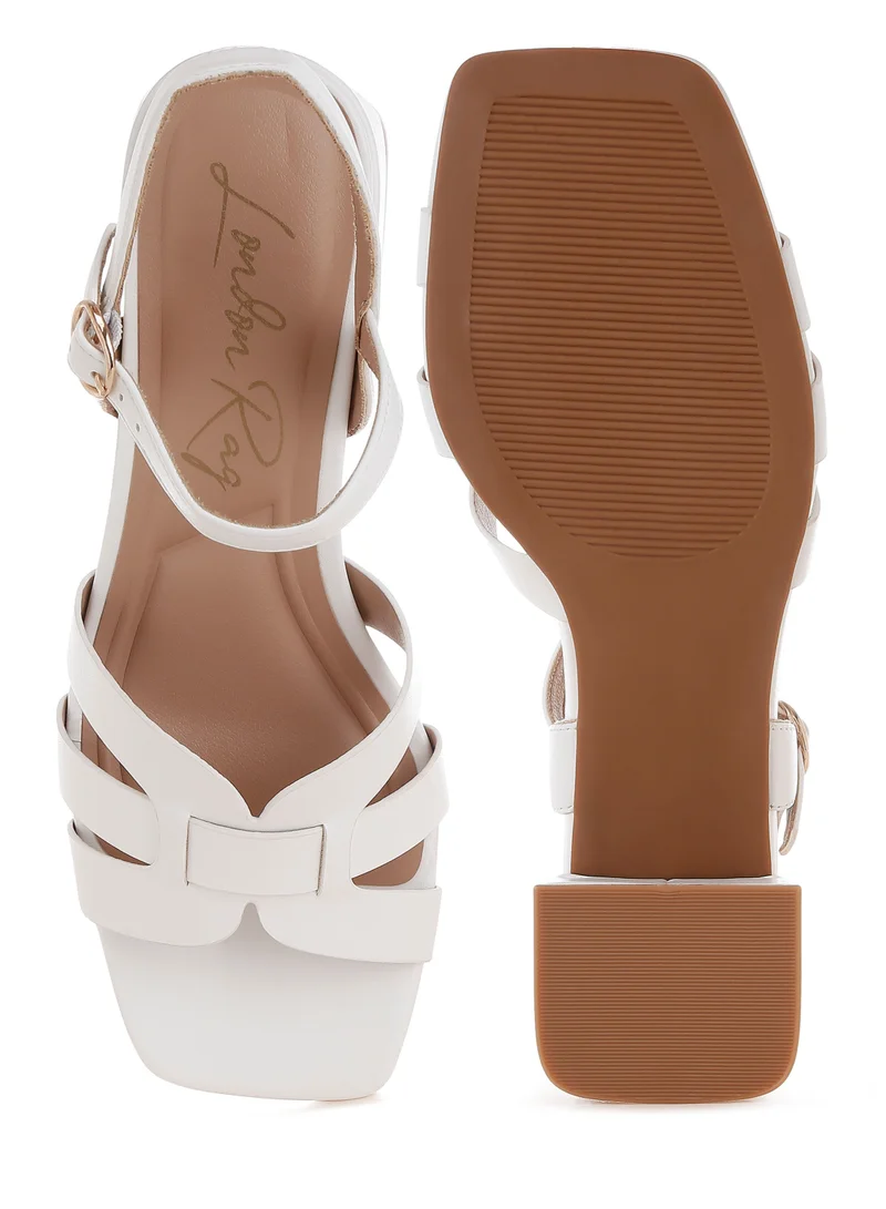 London Rag Strappy Square Toe Block Heels in White
