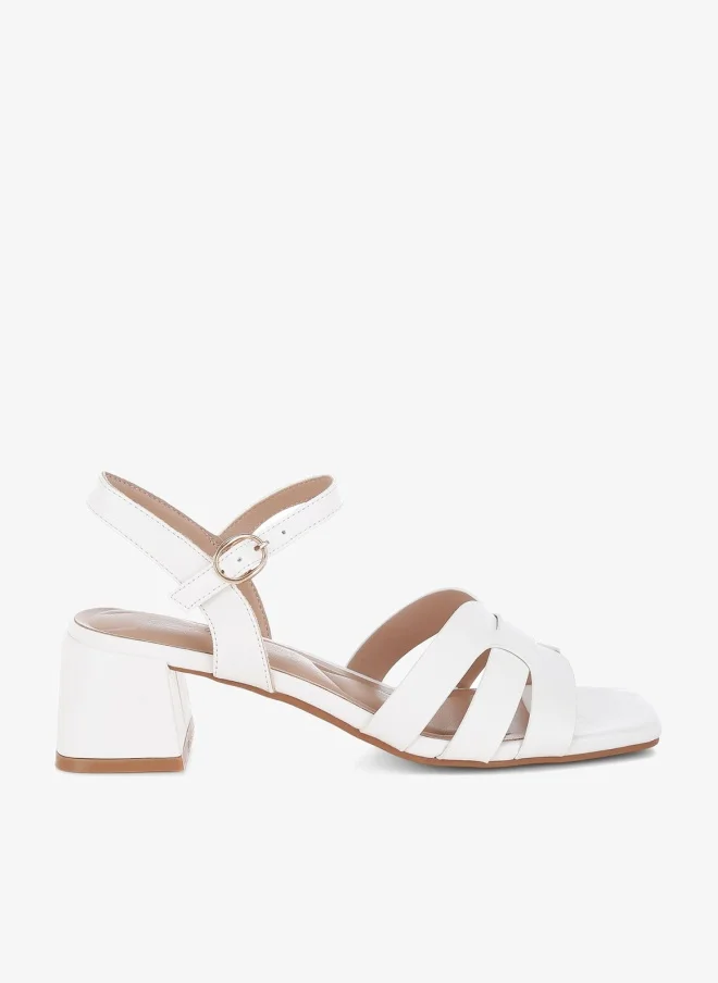 Strappy Square Toe Block Heels in White