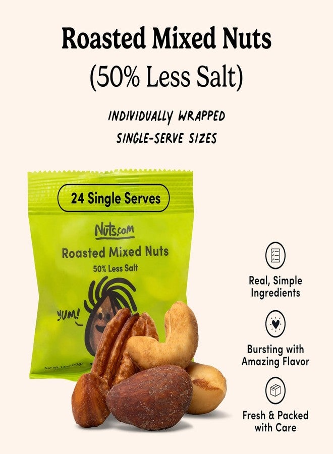 Nuts.com Roasted Mixed Nuts (50% Less Salt) – 24 Single Serve Snack Packs – Almonds, Cashews, Pecans, Brazil Nuts, Hazelnuts – Gluten-Free, Kosher, No Peanuts – Healthy Low Sodium Protein Snack - Image 3