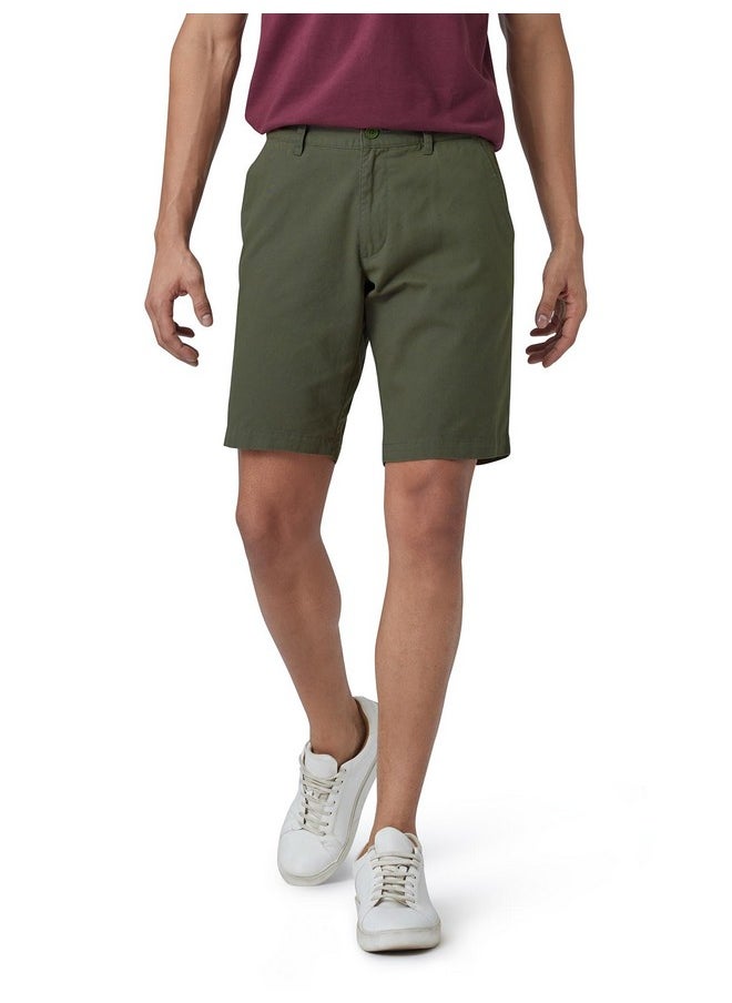 XYXX - XYXX Men Twill Cotton Chinos Shorts, Regular Fit, Solid, Pack of 1, CB1SHT03_34, Olive Green, 34 - Image 1