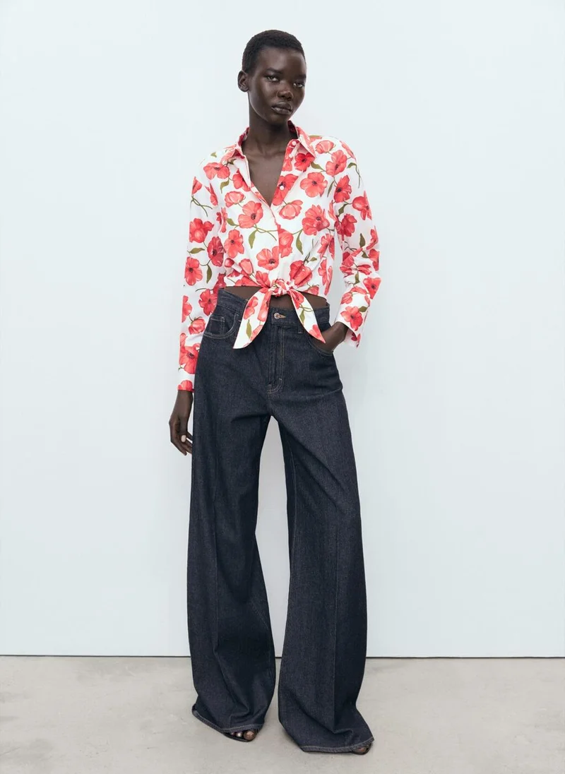 MANGO Floral Print Poplin Shirt