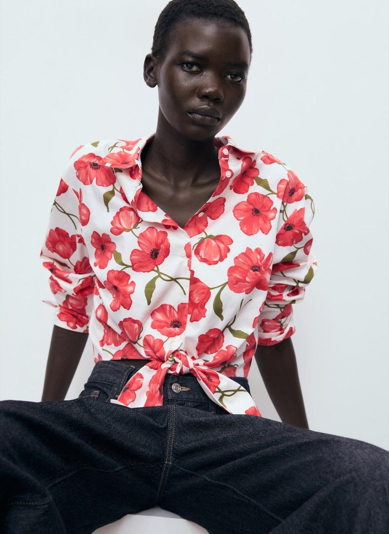 MANGO Floral Print Poplin Shirt  - Image 5